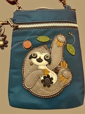 CHALA Leather Crossbody Bag. Sloth Applique on front and back. Excellent NWOT